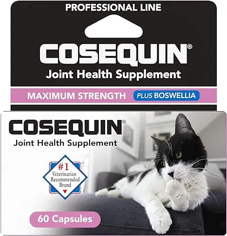 Nutramax Laboratories Cosequin® for Cats Maximum Strength PLUS Boswellia Capsules - Professional Line,Beige,60 Count (Pack of 1)