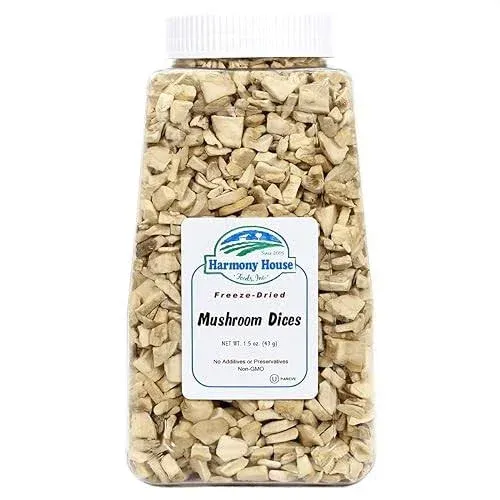 Harmony House Foods Freeze-Dried Mushroom Dices (1.5 oz, Quart Size Jar)