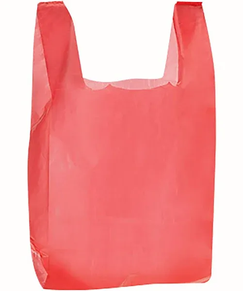 Plastic T Shirt Bags - Red - 11 ½” x 6&#034; x 21&#034; - Case of 1,000