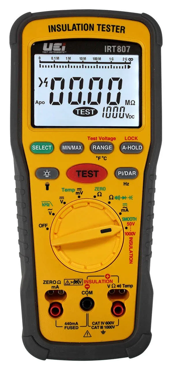 UEi IRT807 Advanced Insulation Resistance Tester 1000V AC/DC, Megohmmeter Measures Insulation Resistance Up to 2GΩ, Voltage Testing Up to 1000V