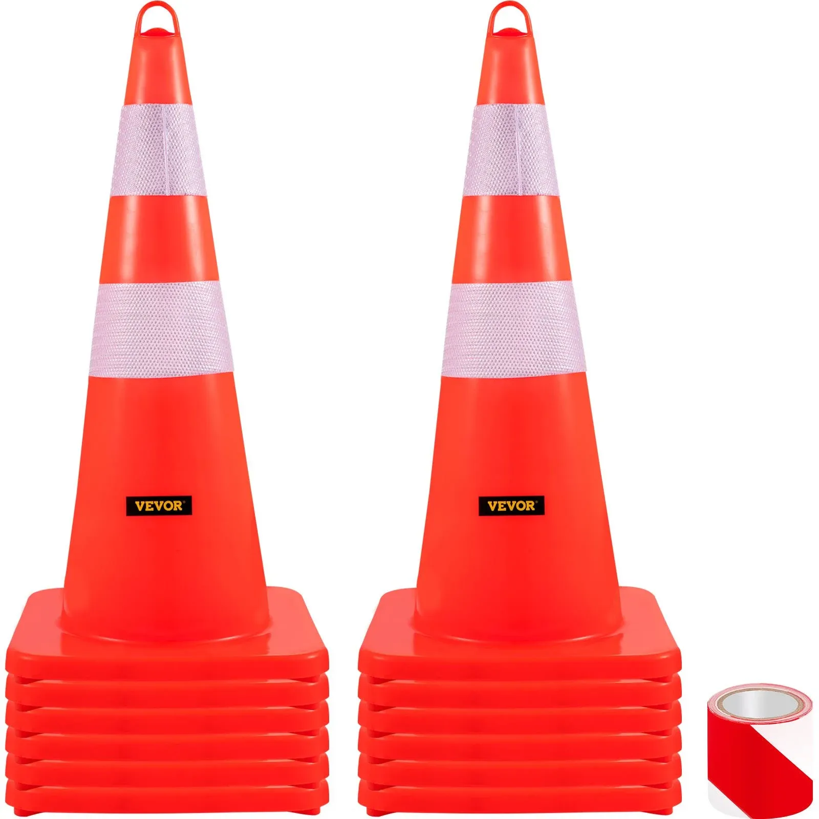 VEVOR Safety Cones, 8 x 30" Traffic Cones, PVC Orange Construction Cones, Reflective Collars Traffic Cones w/Black Weighted Base Used for Traffic Control, Driveway Road Parking and School Improvement