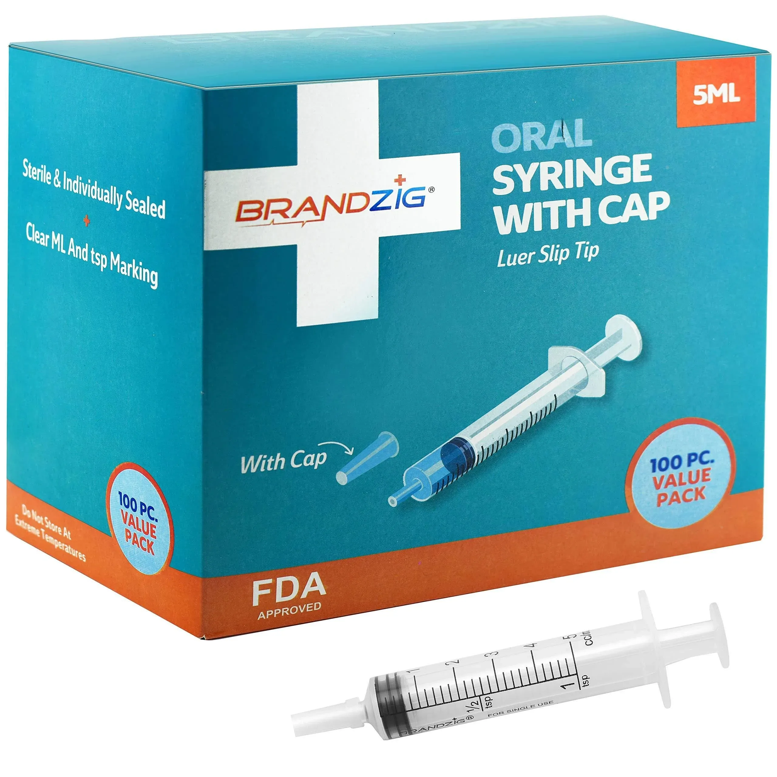 Brandzig 5ml Syringe with Cap (100 Pack) | Oral Dispenser Without Needle, Luer ...