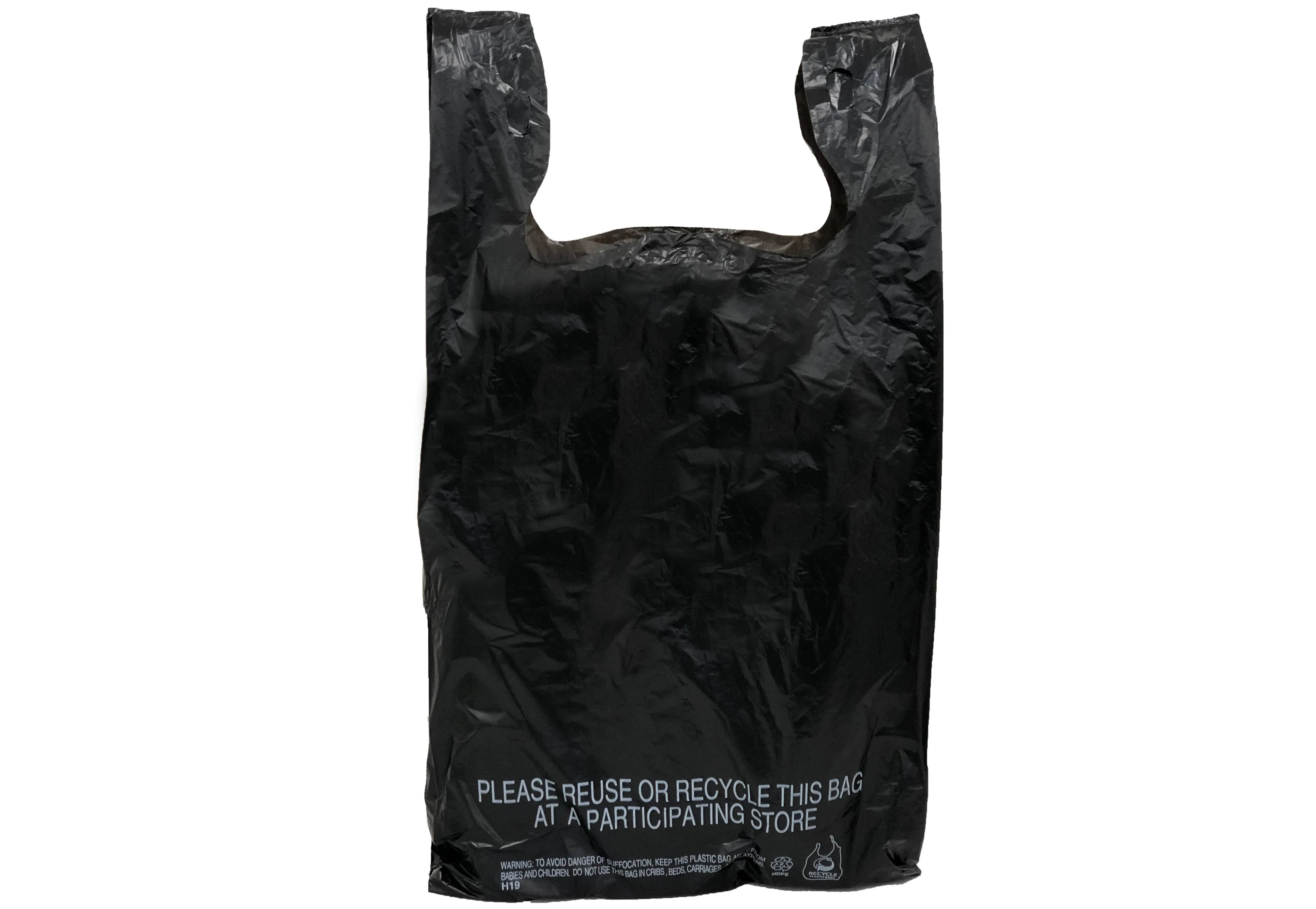 Carry-Out Plastic Bag-Black Plain T-Shirt Bag 11.5&#034;x6.5&#034;x21.<wbr/>5&#034; 0.6 ML (Black,...