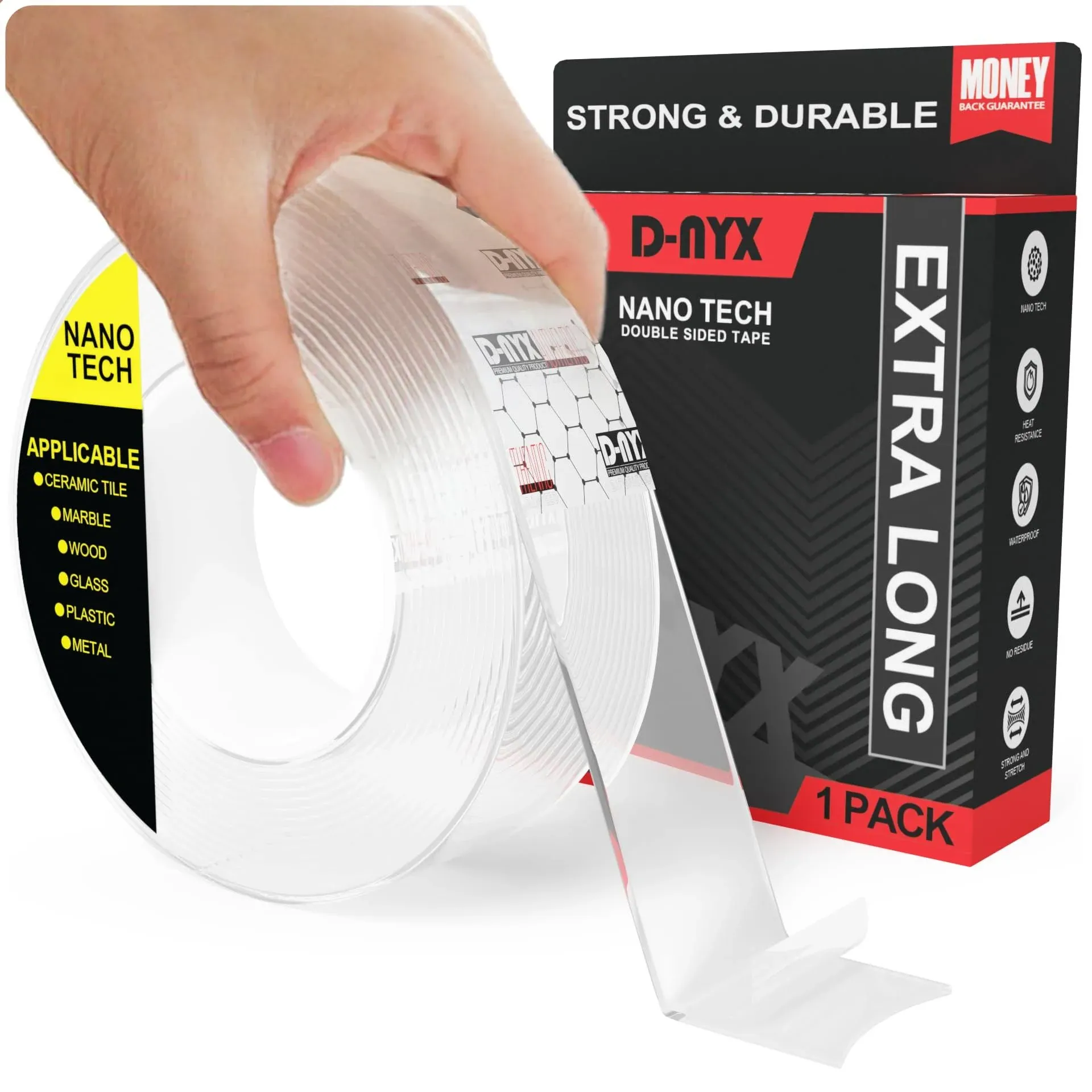 Tough Double Sided Mounting Tape Removable 1.18&#034; x 118 inches Clear Nano Tape...