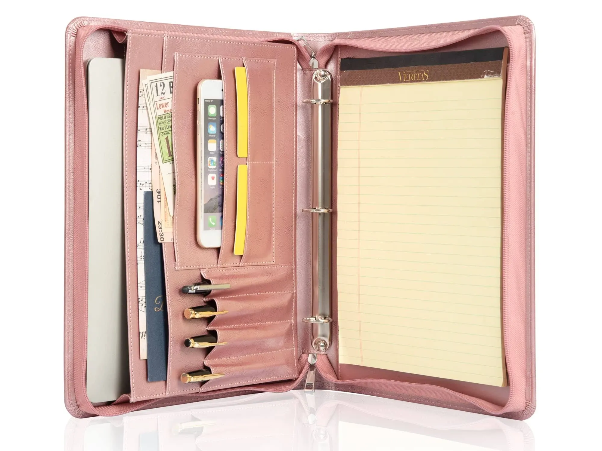 Zipper Binder Portfolio For Women 3 Ring Binders 1 Inch PU Leather Padfolio