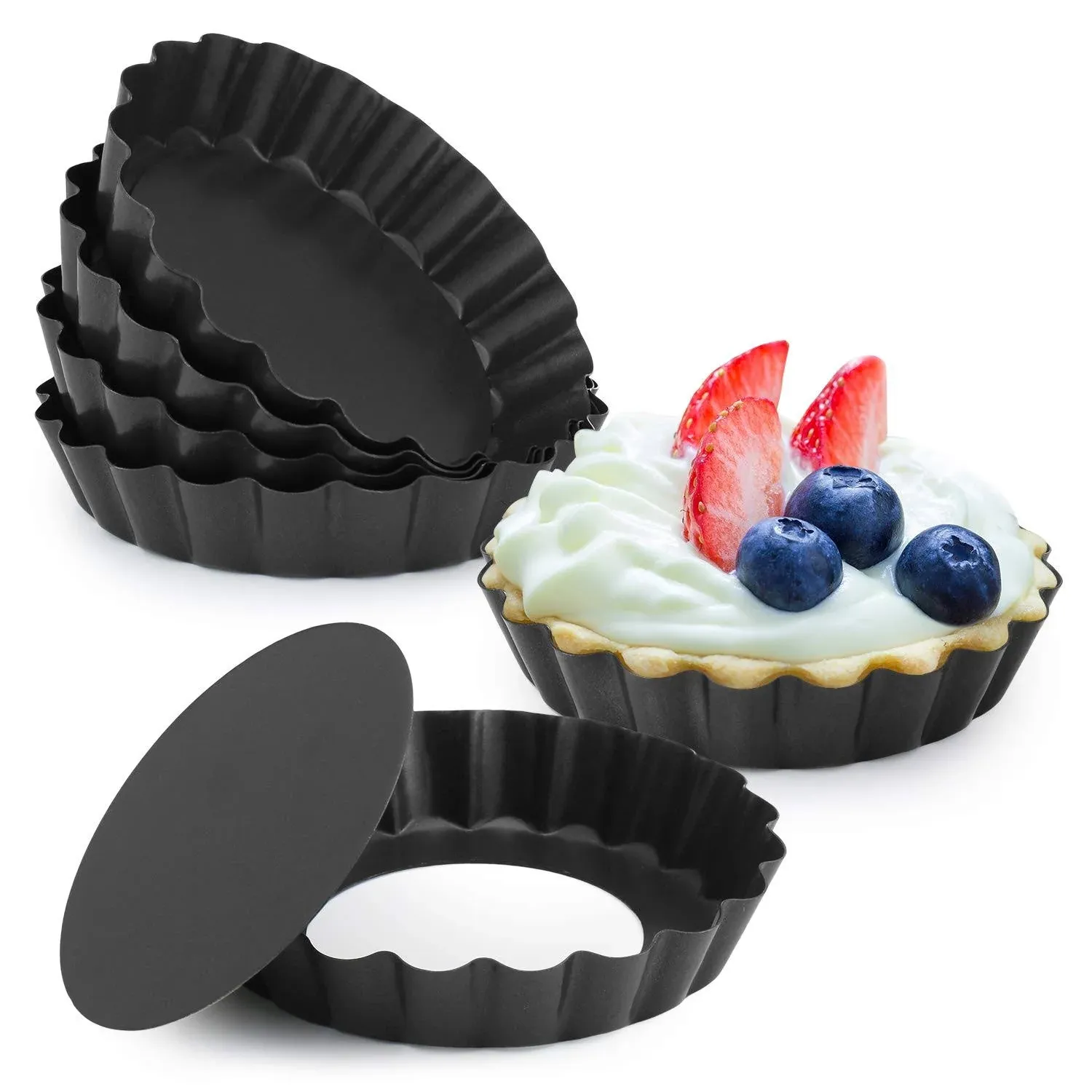 Laxinis World 4” Quiche Pans with Removable Bottom, Non-stick, Fluted Sides, Mini Tart Pans, Round Shape, Set of 6