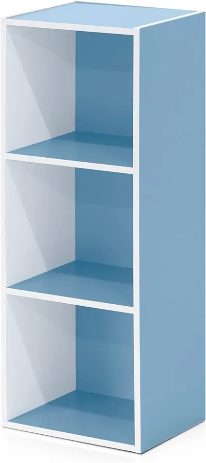 Furinno 11003 3-Tier Open Shelf Bookcase, White/Light Blue