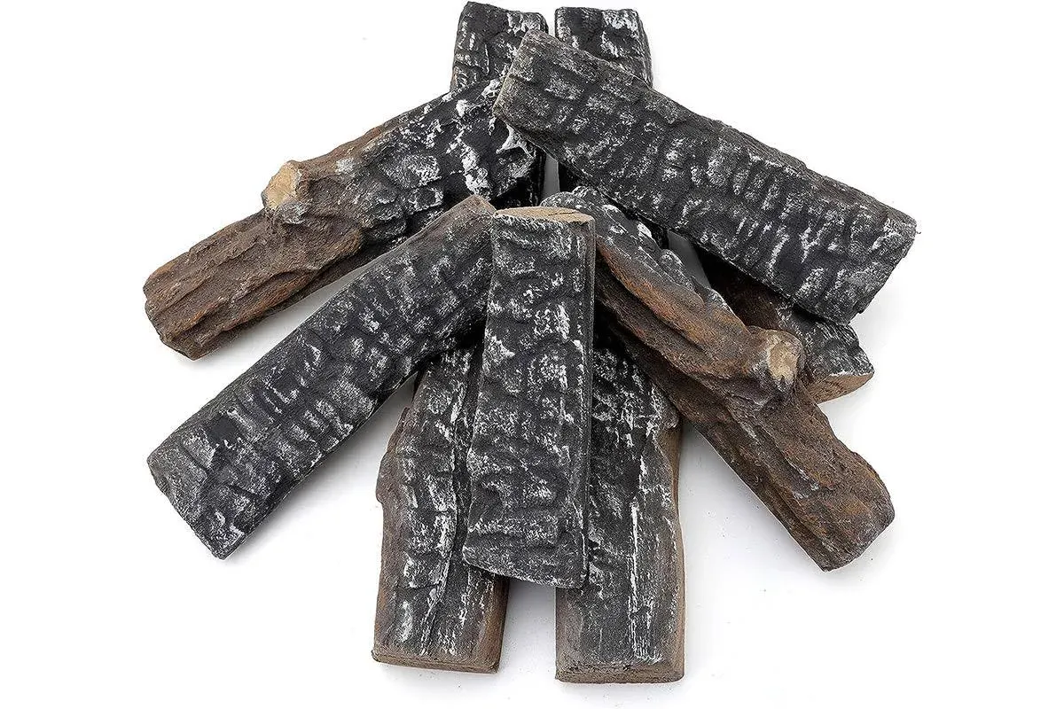 Skyflame 8 Small Piece Set of Ceramic Wood Logs and Accessories for All Types of Indoor Gas Inserts, Ventless & Vent Free, Propane, Gel, Ethanol, Electric or Outdoor Fireplaces & Fire Pits