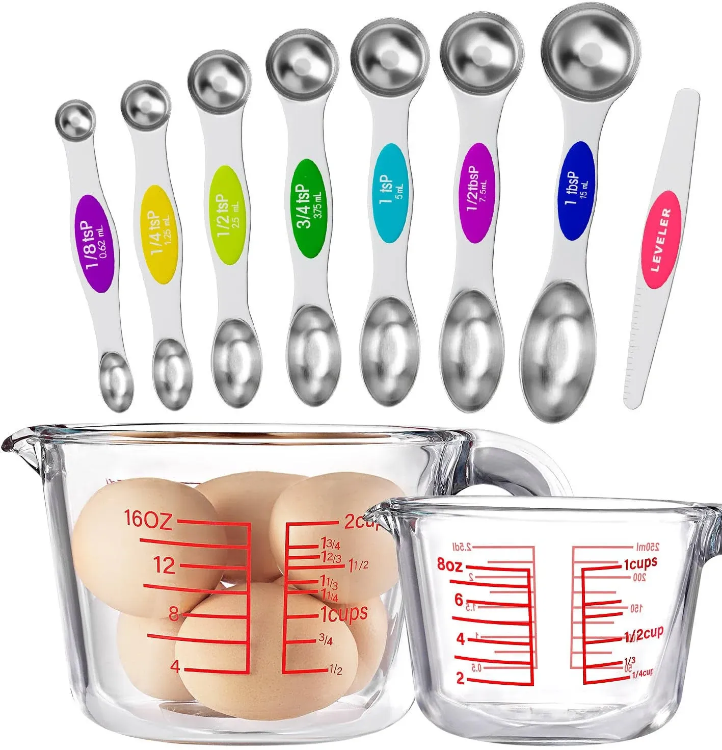 Naitesen 10pcs Magnetic Measuring Spoons and Borosilicate Glass Measuring Cups ...