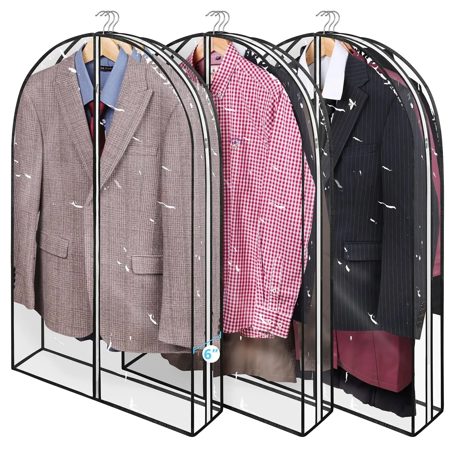 40&#034; Clear Garment Bags for Hanging Clothes with 6&#034; Gusset 2 Zippers Transpare...