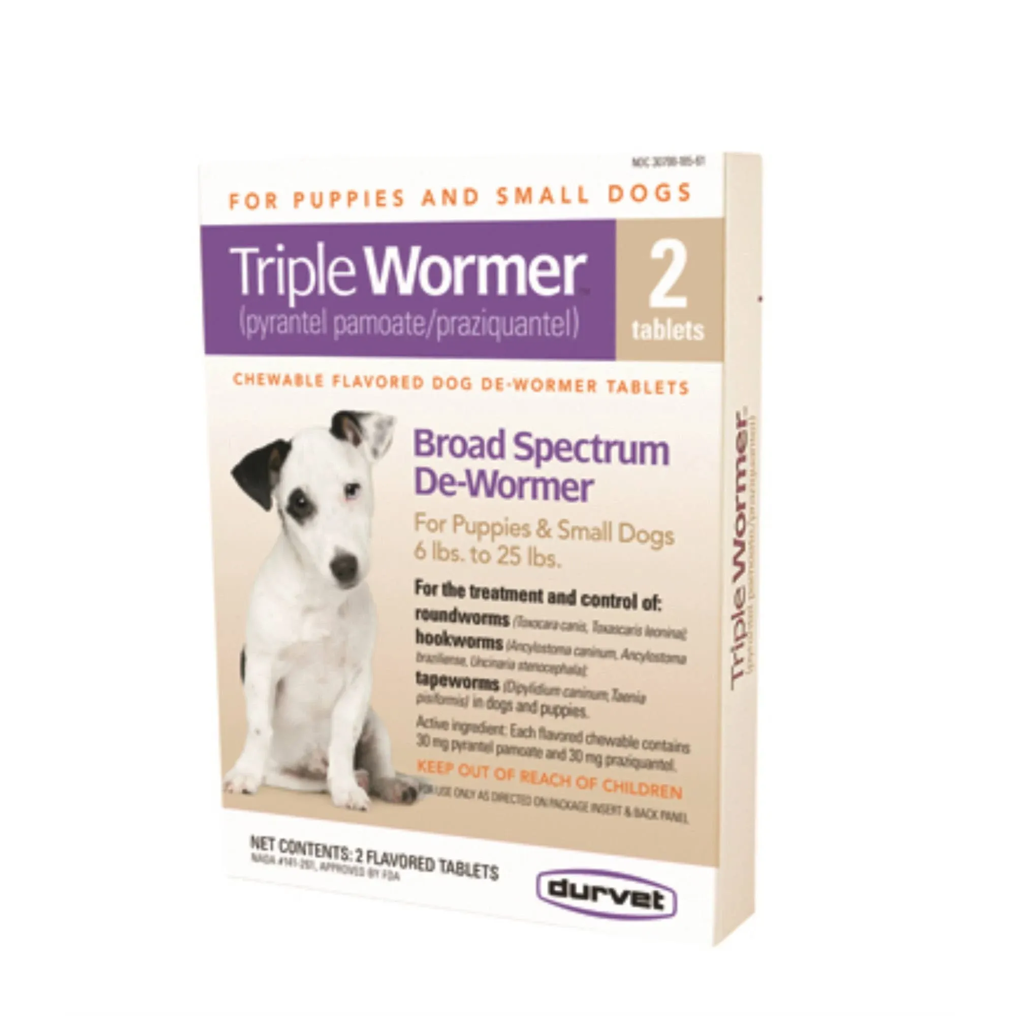 Durvet Durvet Triple Wormer Dog Dewormer Puppy/Small Dogs, 2 Tablets