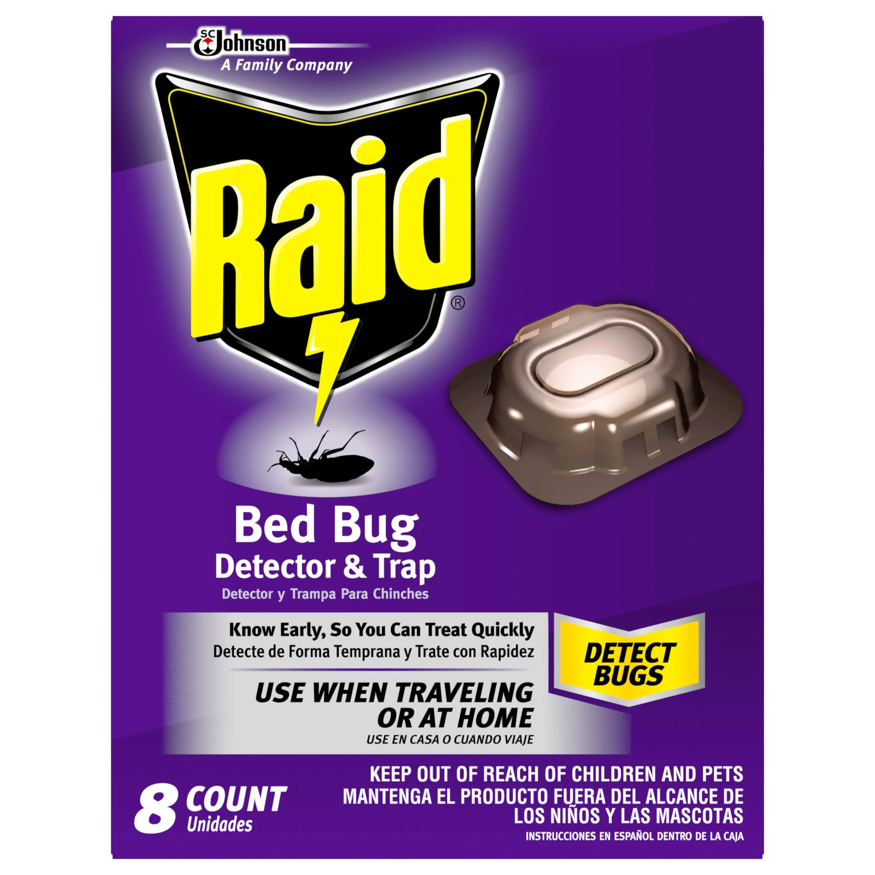 Raid Bed Bug Detector and Trap For Travel Or Home 8 Count 1 Box lot of 1 new