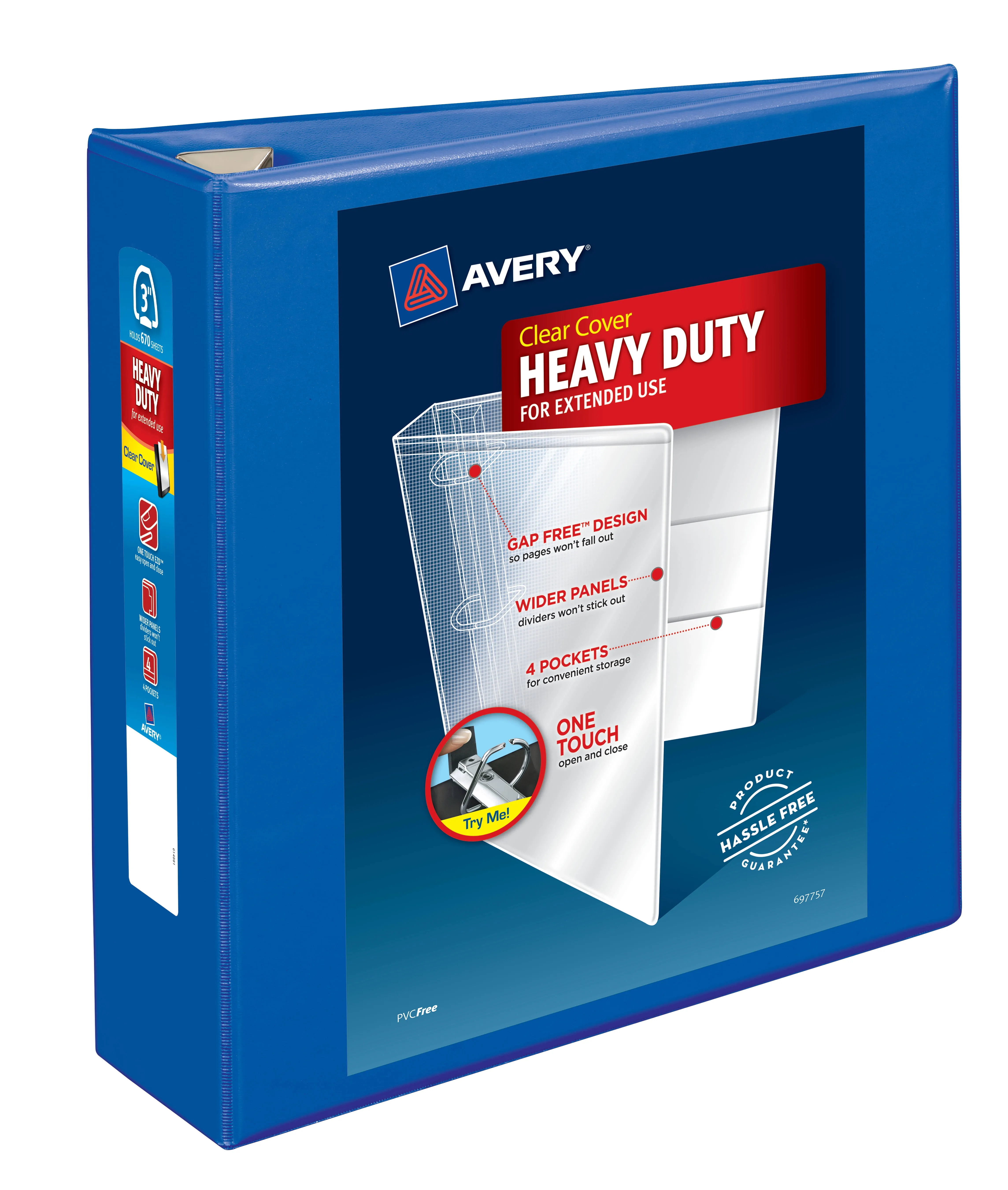 Heavy-Duty View Binder with DuraHinge and Locking One Touch EZD Rings, 3 Rings, 3&amp;quot; Capacity, 11 x 8.5, Pacific Blue