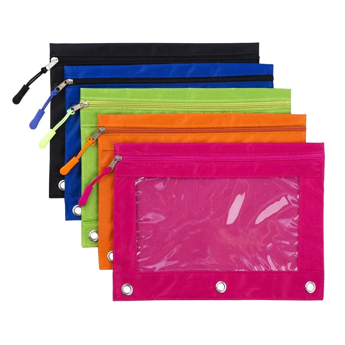 Binder Pencil Pouch with Zipper Pulls, Case Rivet Multicolor 