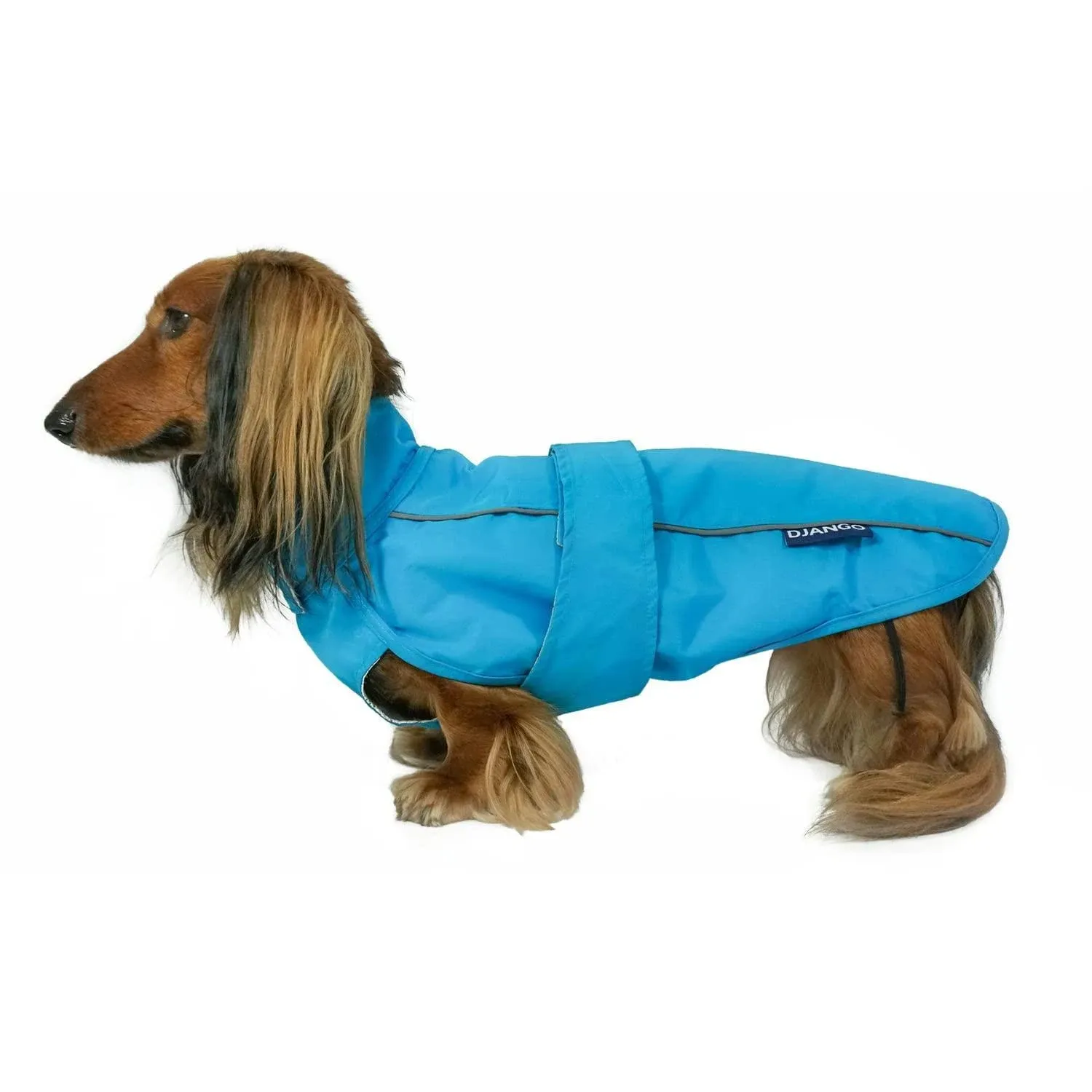 Django City Slicker All-Weather Dog Jacket & Water-Repellent Raincoat with Reflective Piping (Small Topaz Blue)