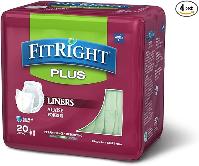 FitRight Plus Liners, Heavy Absorbency, 13 x 30, 4 packs of 20 (80 total)