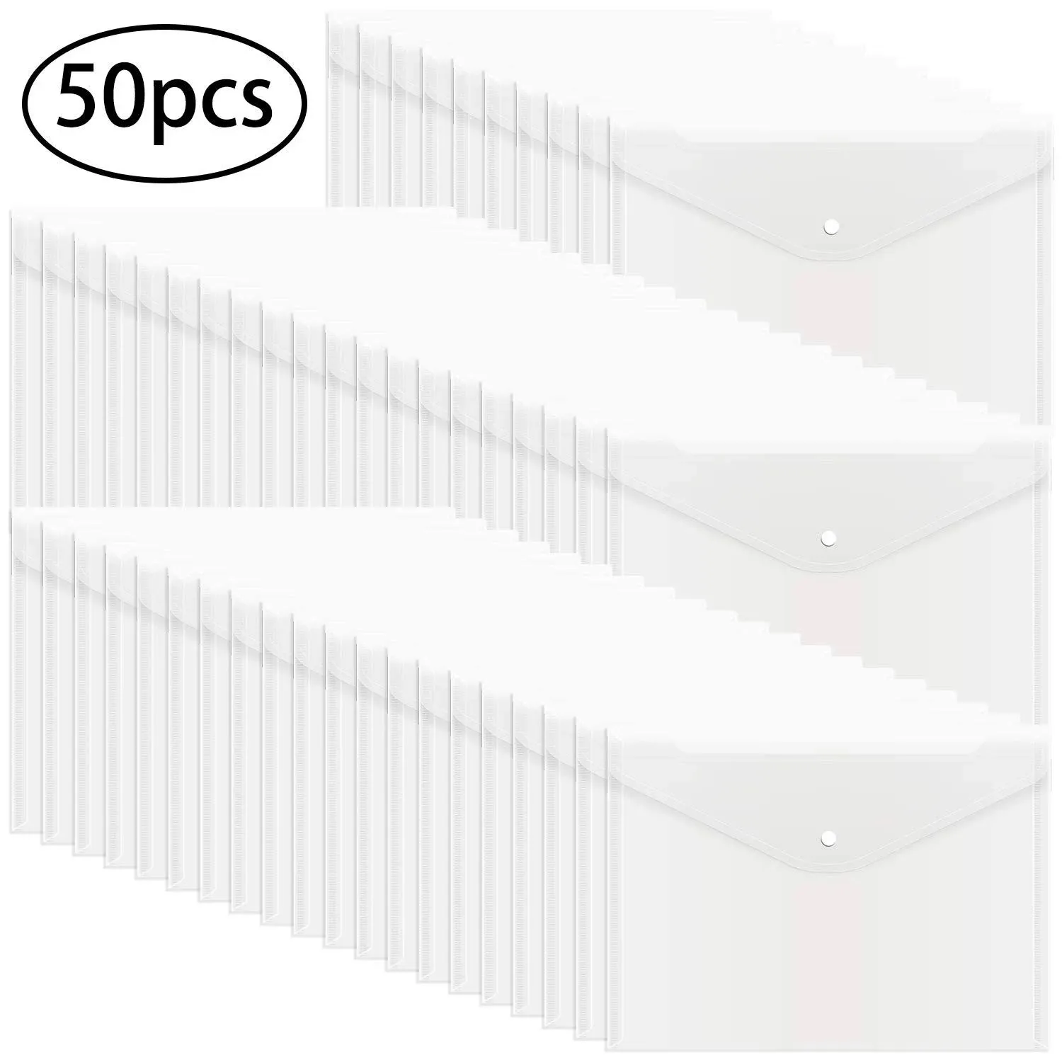 50pcs Plastic Envelopes with Button Snap Closure Clear Plastic Poly Envelope ...