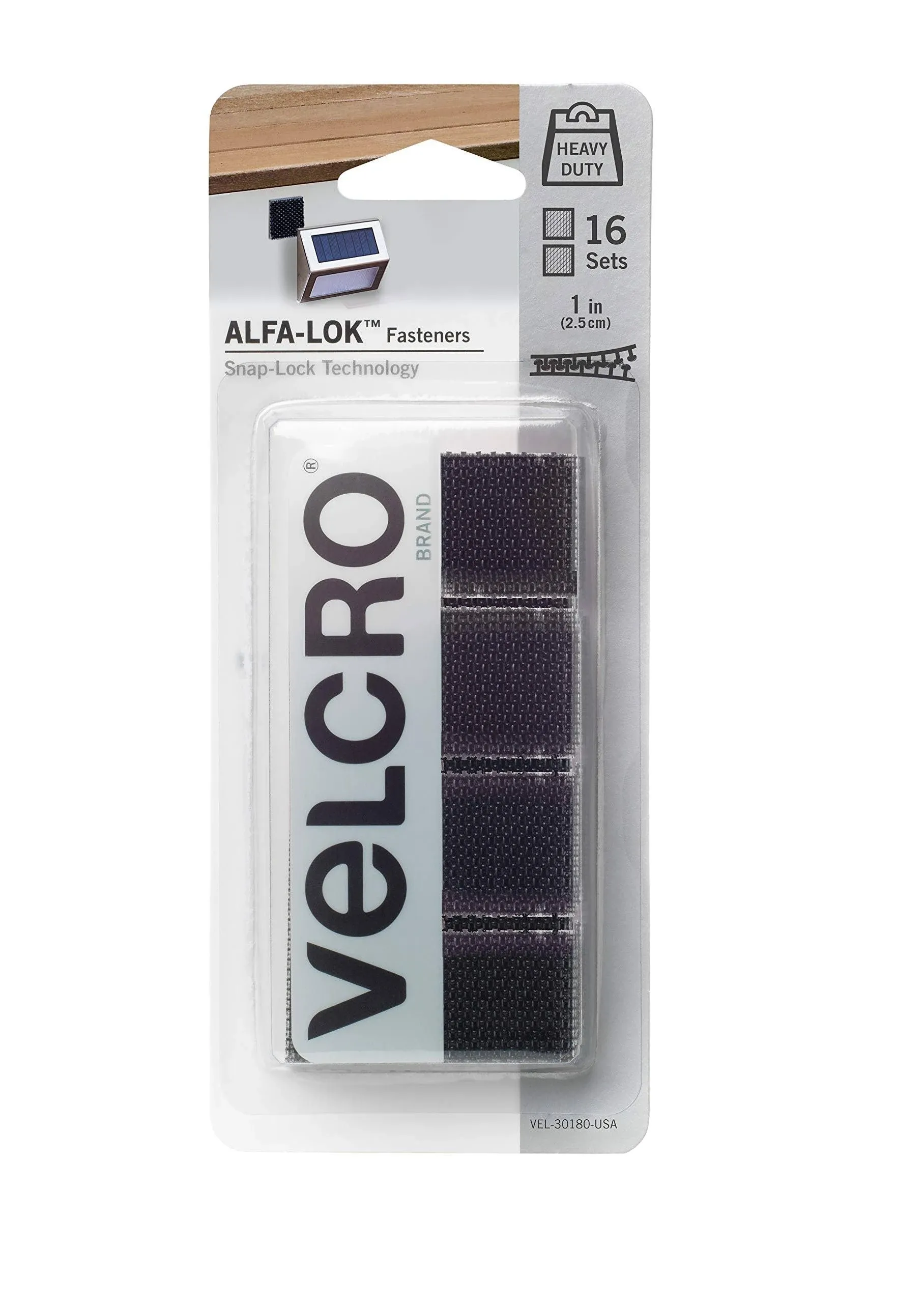 VELCRO Brand ALFA-LOK Fasteners Heavy Duty Snap-Lock Technology 1" Squares 16 Sets Black