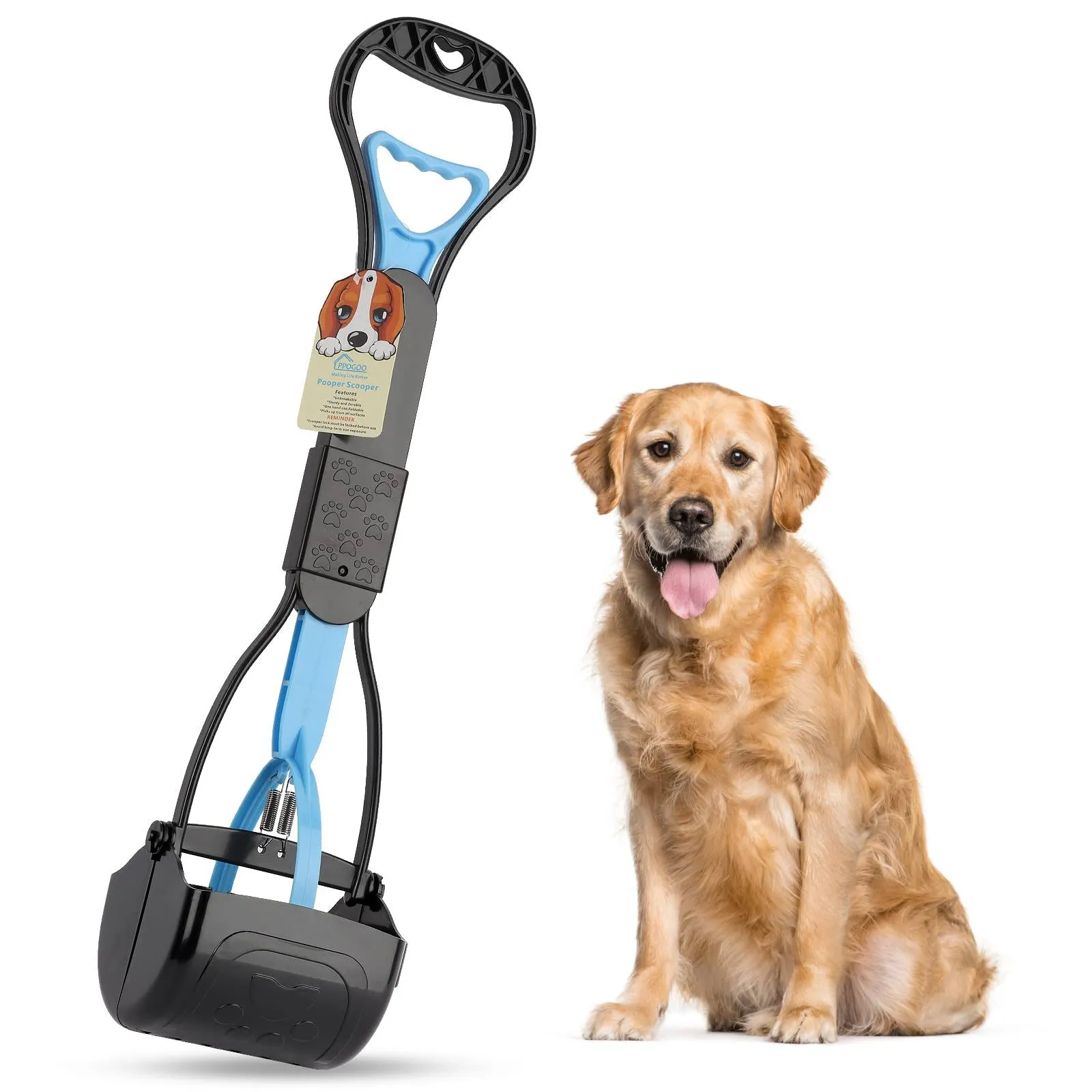 PPOGOO Non-Breakable Pooper Scooper for Large Medium Small Dogs with 24.3inch Long Handle High Strength Material Durable Spring, Easy Grass and Gravel Pick Up