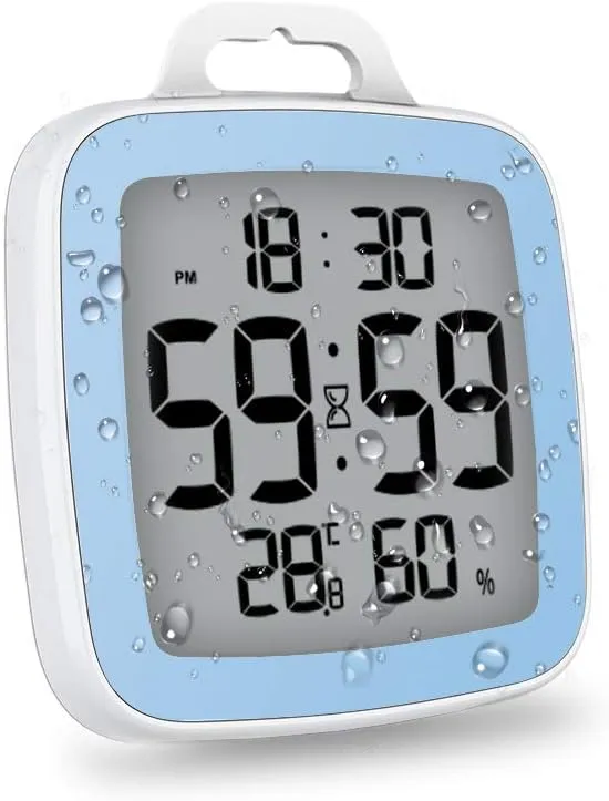 BALDR Digital Shower Clock with Timer - Waterproof Shower Timer for Kids and Adults - Perfect Bathroom Clock That Displays Time and Temperature - Battery Operated Digital Clock and Waterproof Timer