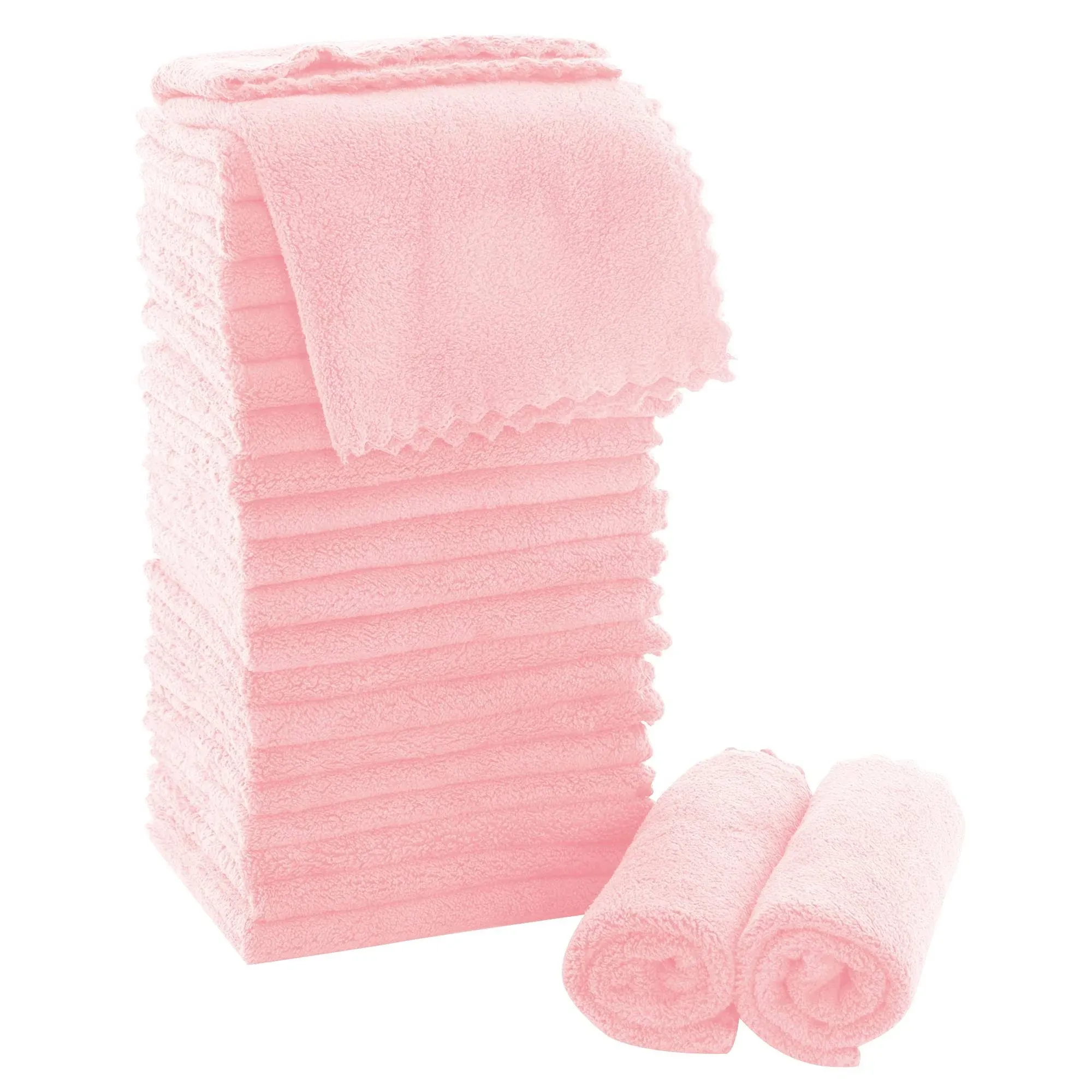 MOONQUEEN Ultra Soft Premium Washcloths Set - 12 x 12 Inches - 24 Pack - Quick Drying - Highly Absorbent Coral Velvet Bathroom Wash Clothes - Use As