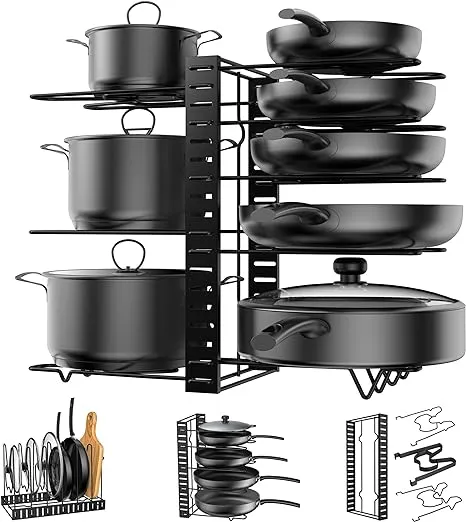 KAPTRON Pot Rack Organizer, 3 DIY Methods, Height and Position are BLACK 