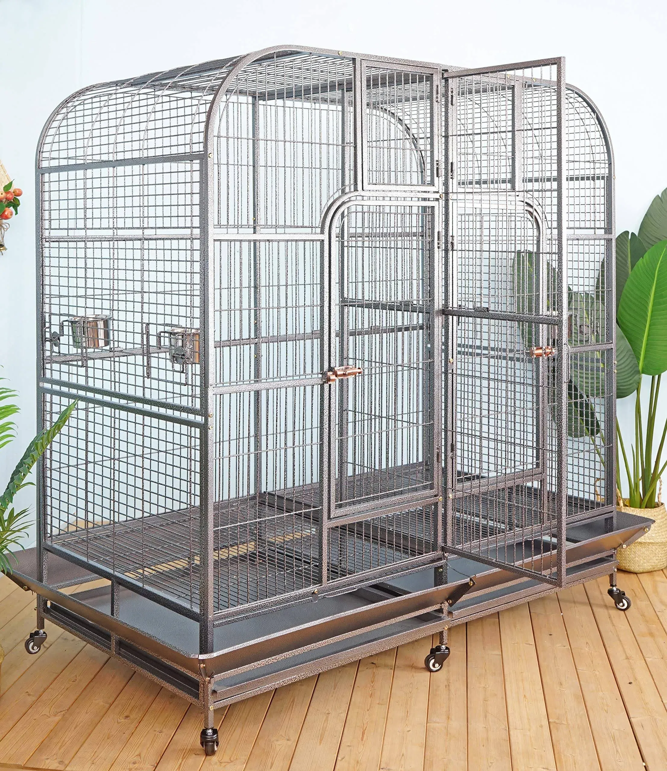 Double Cage with Center Divider for Bird Parrot Aviary W64Xd32Xh73