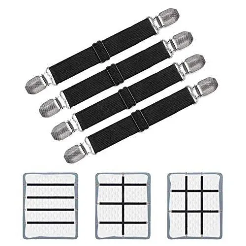 Adjustable Bed Sheet Clips, Sheet Fasteners Holder Straps and Suspender,