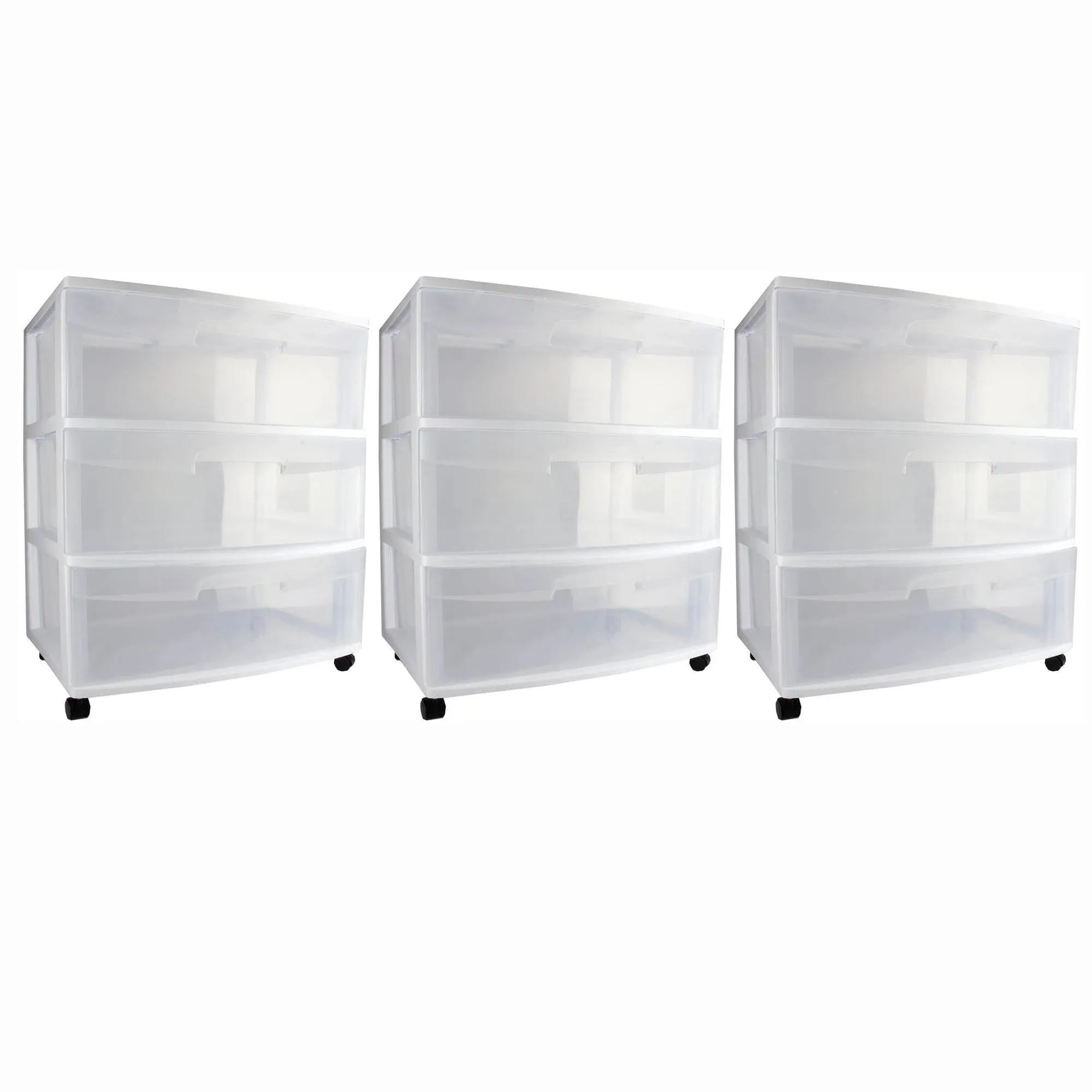 Sterilite at Home 3 Drawer Wide Storage Cart Container with Casters (3 Pack)