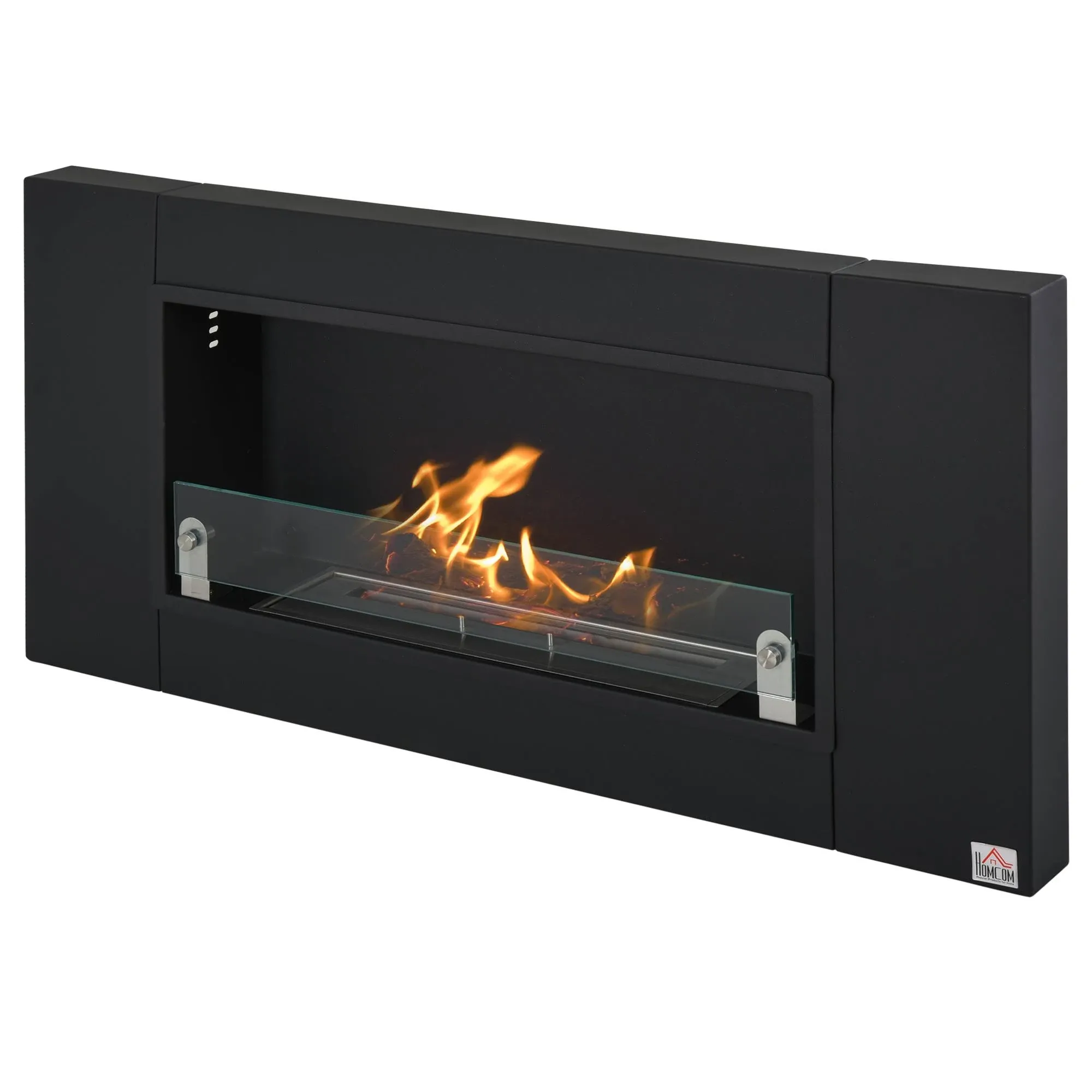 HOMCOM Ethanol Fireplace, 43.25&quot; Wall-Mounted 0.73 Gal Stainless Steel Max 323 Sq. Ft., Burns up to 4 Hours, Black