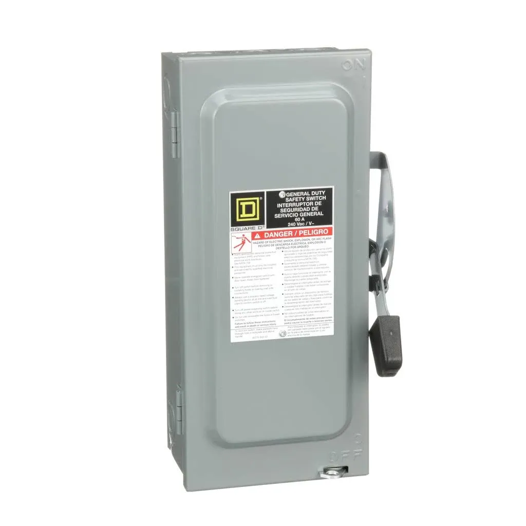 Square D D222N 60 Amp 240 Volt 2 Pole Disconnect and Safety Switch