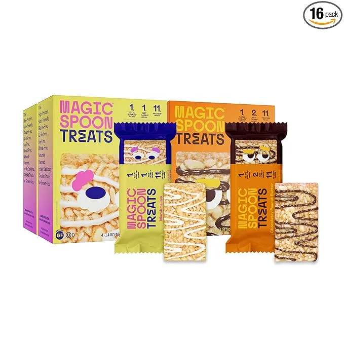 MAGIC SPOON Treats - High Protein, Low Carb, Keto Friendly, Low Sugar, Gluten Free, Crispy Protein Bar Cereal Bar, On-The-Go Healthy Snack (8 Chocolate PB Bars, 8 Marshmallow Bars)