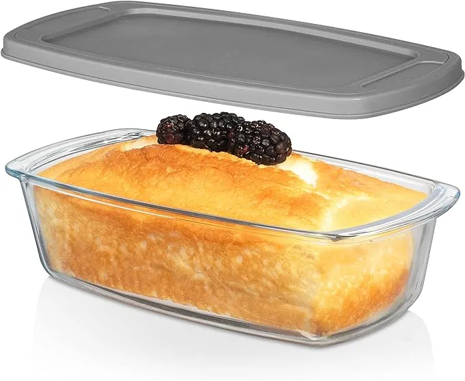 Razab LARGE 7.6 Cups/1800 ML/1.9 Qt Glass Loaf Pan with Lids - Meatloaf Pan BPA free Airtight Lids Grip Handle Easy Carry, Microwave and Oven Safe - Loaf Pans For Baking Bread, Cakes, Glass Loaf Pan