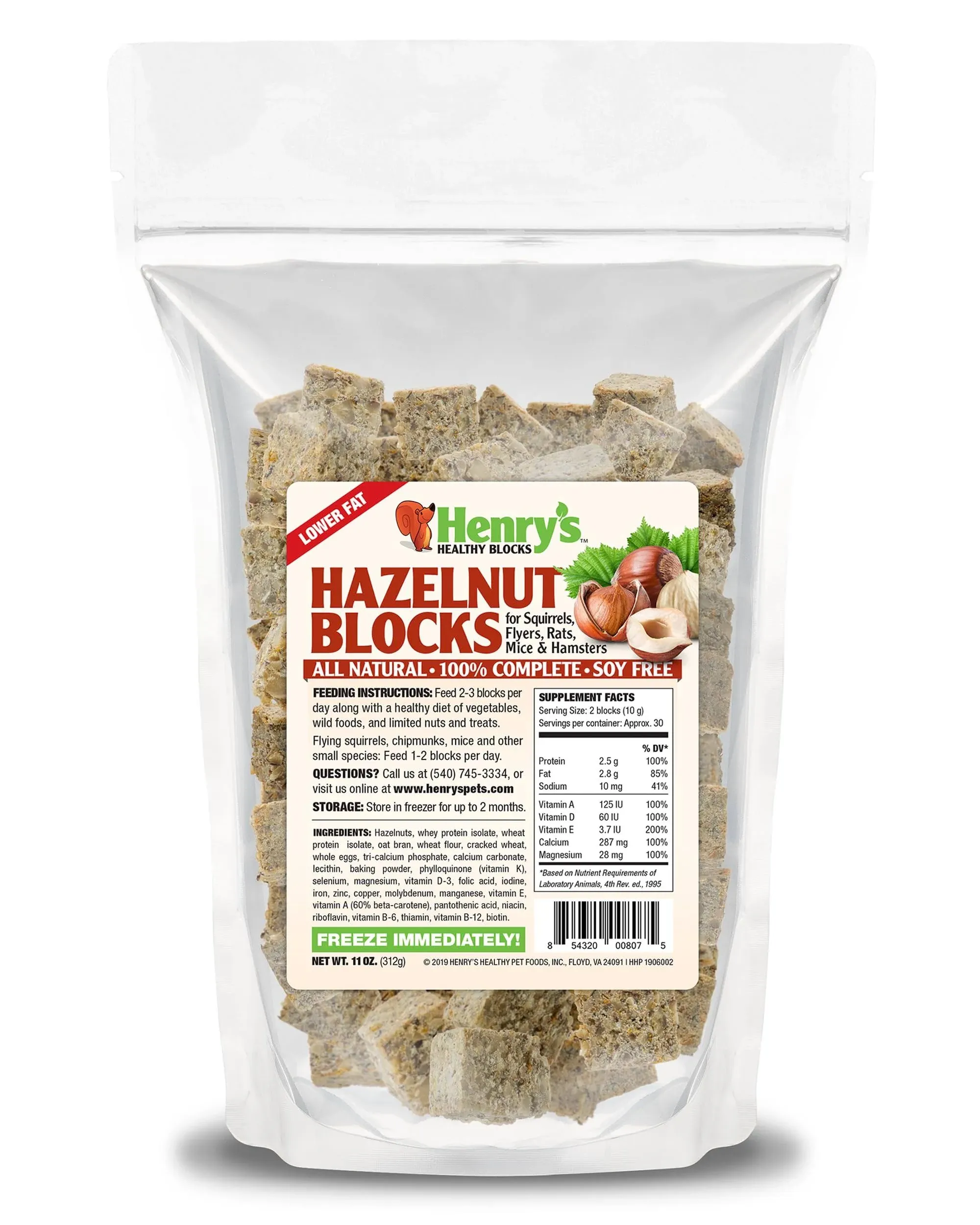 Henry's Hazelnut Blocks Nutritionally Complete Food for Squirrels, Flyers, and Chipmunks