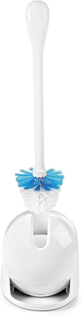 OXO Good Grips Compact Toilet Brush & Canister, White, 6" x 4-3/4" x 17-1/4" h