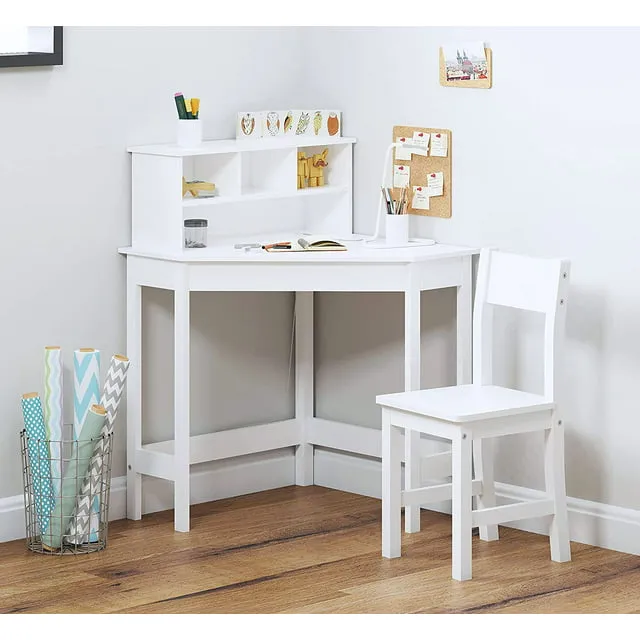 Utex Kids Desk,Wooden Study Desk with Chair for Children,Writing Desk with Storage and Hutch for Home School Use,White