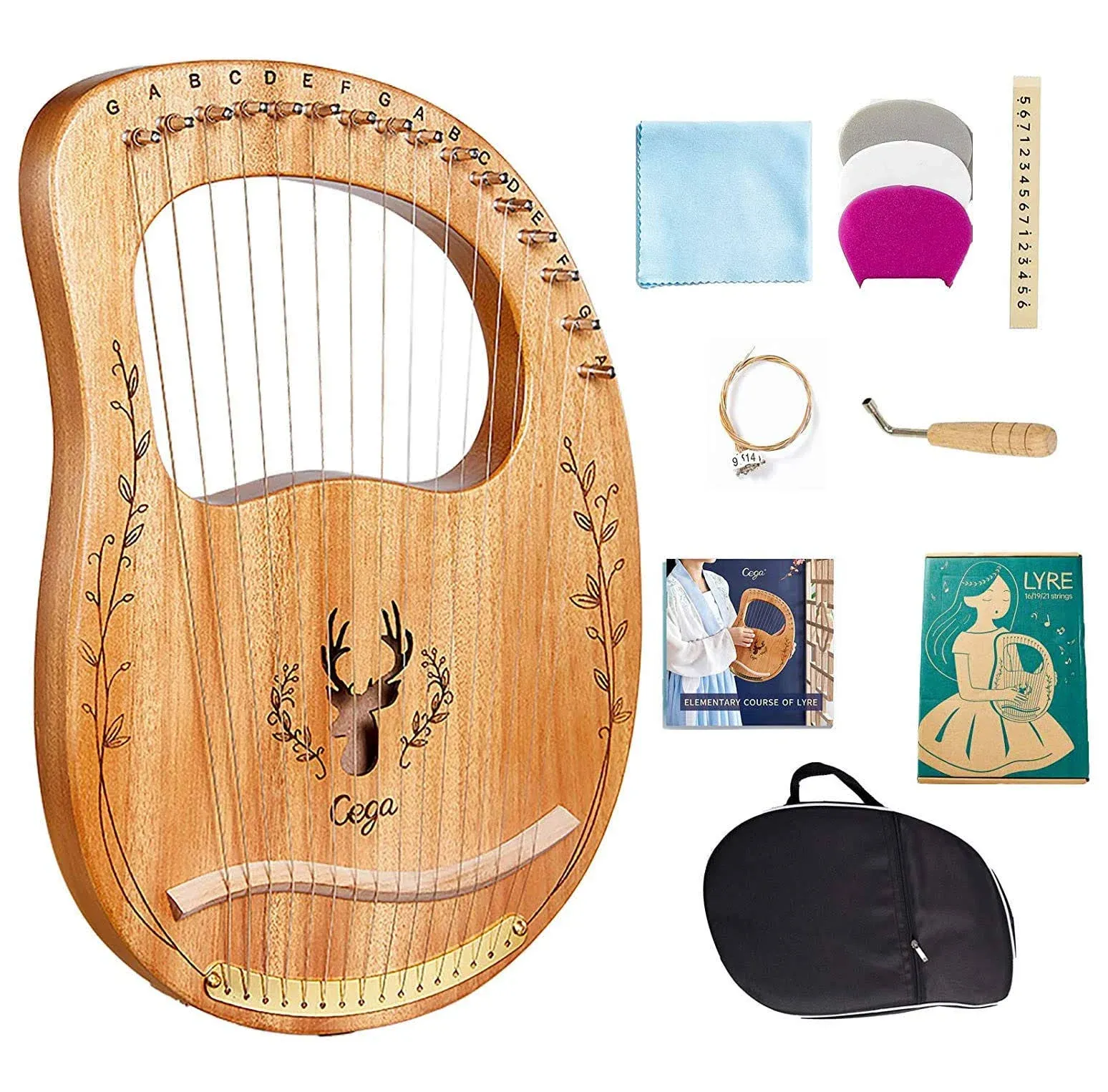 Ljmgt Lyre Harp 16 Strings Mahogany Solid Wood Metal String Adult/Child Musical ...