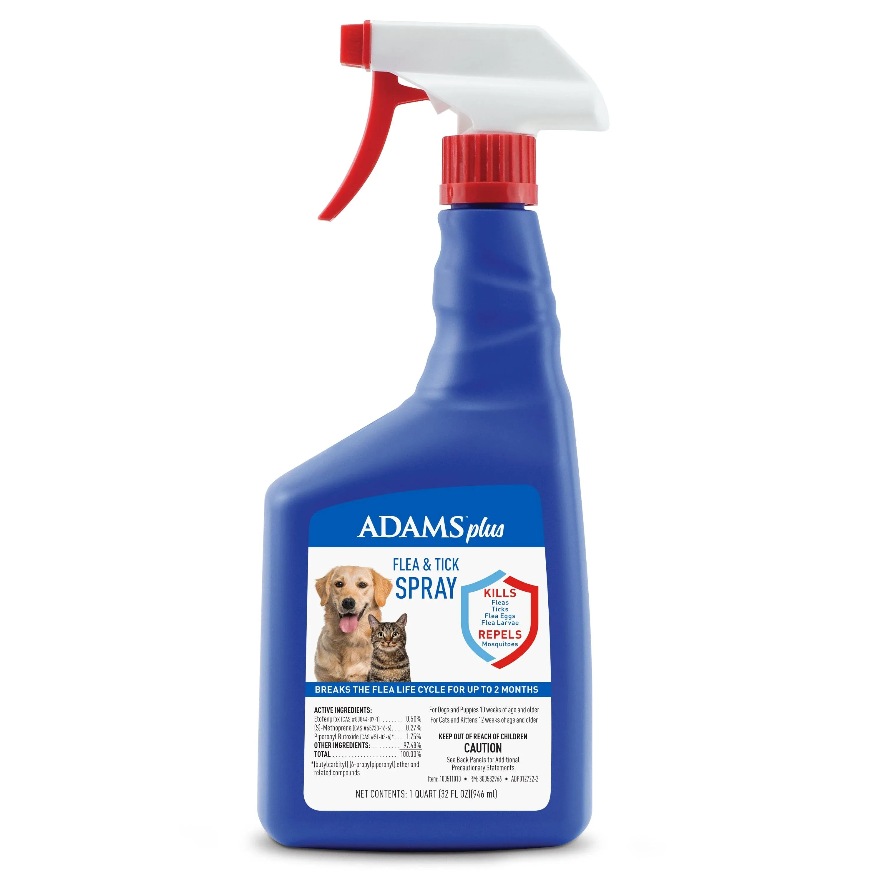 Adams Plus Flea & Tick Spray | Kills Adult Fleas, Flea Eggs, Flea Larvae, Ticks, and Repels Mosquitoes For Up To 2 Weeks | Controls Flea Reinfestation For Up To 2 Months | 32 Oz