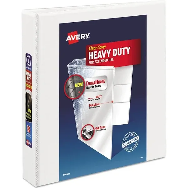 Avery Heavy-Duty View 3 Ring Binder, 1.5" One Touch EZD Rings, 1 White Binder (79195)