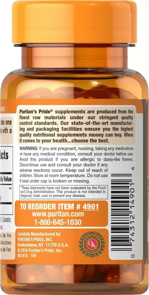 Puritan's Pride Lutein 20 mg with Zeaxanthin 60 Softgels (2 Pack)