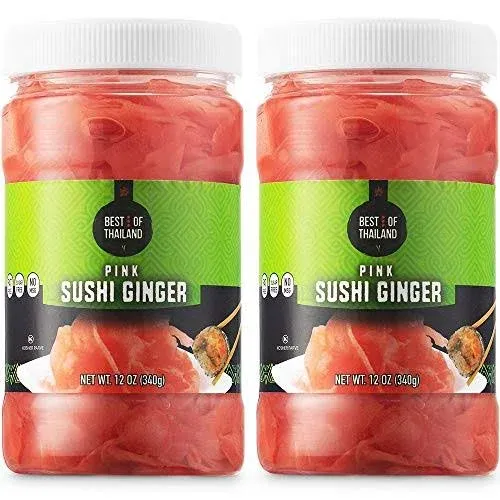 Best of Thailand Japanese Pink Pickled Sushi Ginger | No MSG | 2 Jars of 12Oz Fr