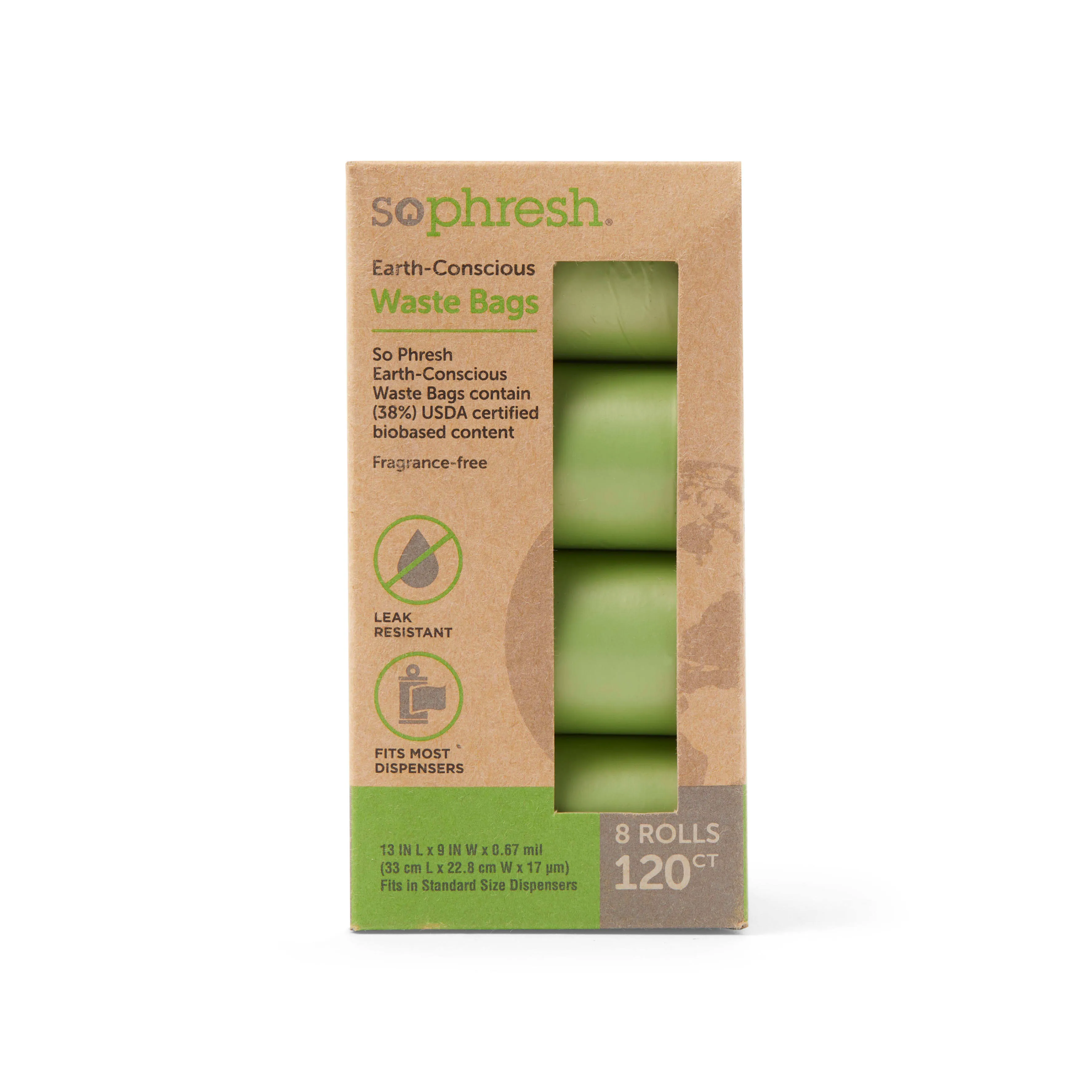 So Phresh Solid Green Earth-Conscious 38% USDA Certified Biobased Content Dog Waste Bags, Count of 120