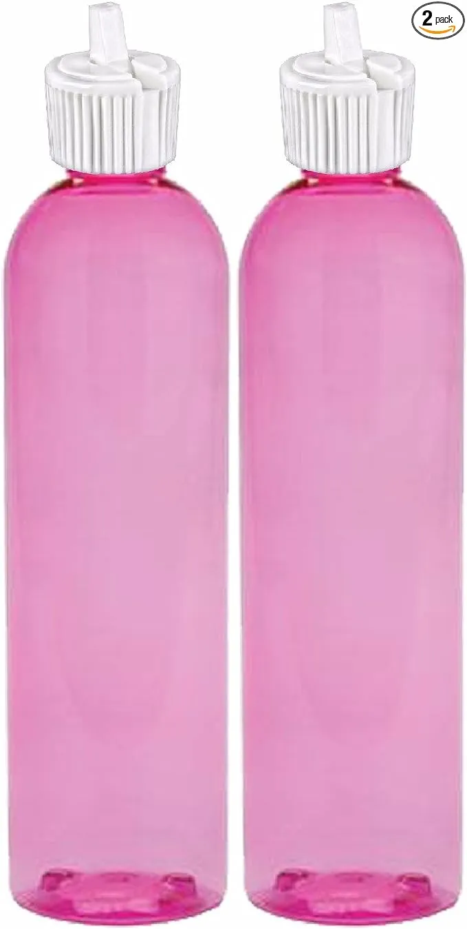 Turret Spout 8 oz Empty Liquid Bottle with Adjustable Dispenser (Pack of 2, Pink)