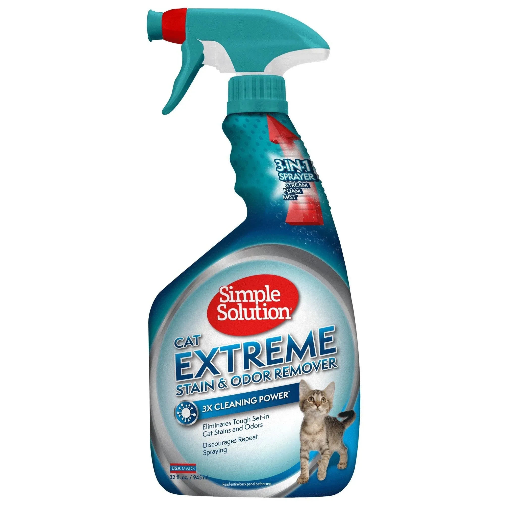 Simple Solution Cat Extreme Pet Stain and Odor Remover | Enzymatic Cleaner with 3X Pro-Bacteria Cleaning Power | 32 Ounces & Nature's Miracle Cat & Dog Urine Destroyer Foam Aerosol Sprays