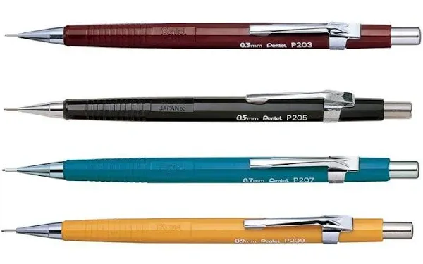 Pentel P200 Series Auto Mechanical Pencil Set of 4-0.3/0.5/0.7/0.9mm