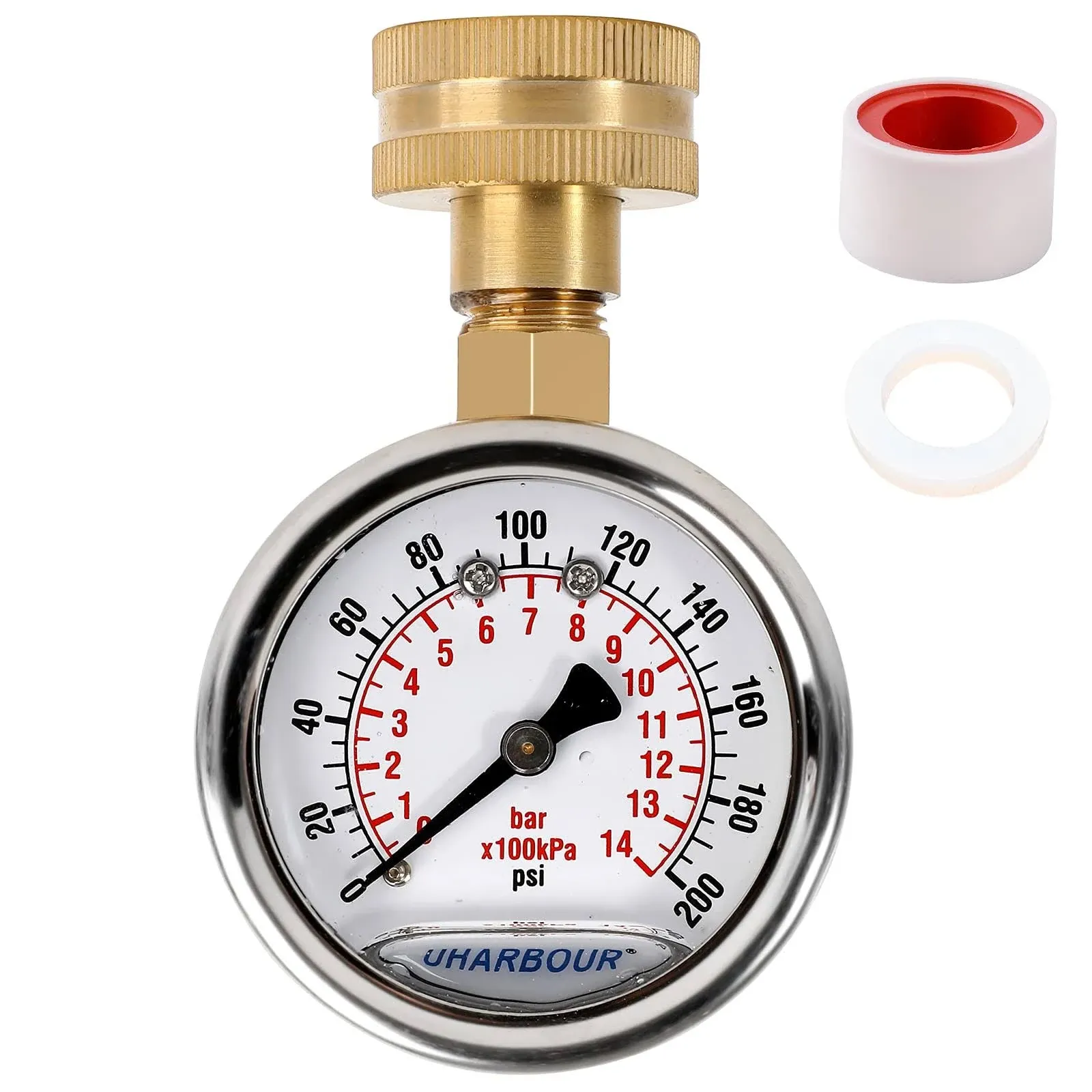 UHARBOUR Glycerin Filled Water Pressure Gauge 200psi/14bar 2&#034; DialStainless S...