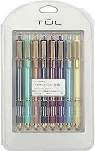 TUL® GL Series Retractable Gel Pens, Limited Edition, Medium Point, 0.8 mm, Assorted Barrel Colors With Starburst Pattern, Assorted Metallic Inks, Pack Of 8 Pens