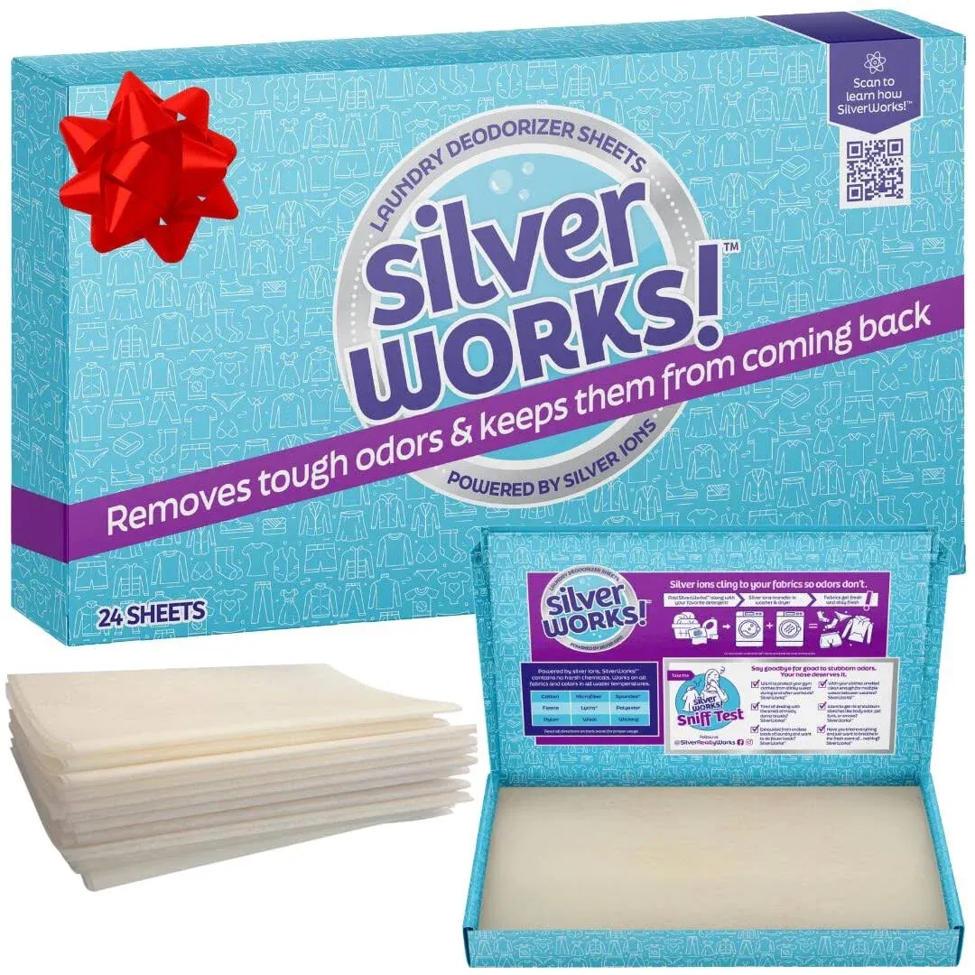 SilverWorks! Deodorizer Laundry Odor Eliminator for Clothes - Natural Silver Ion Infused Washer Sheets - Laundry Deodorizer Odor Eliminator - Lasting