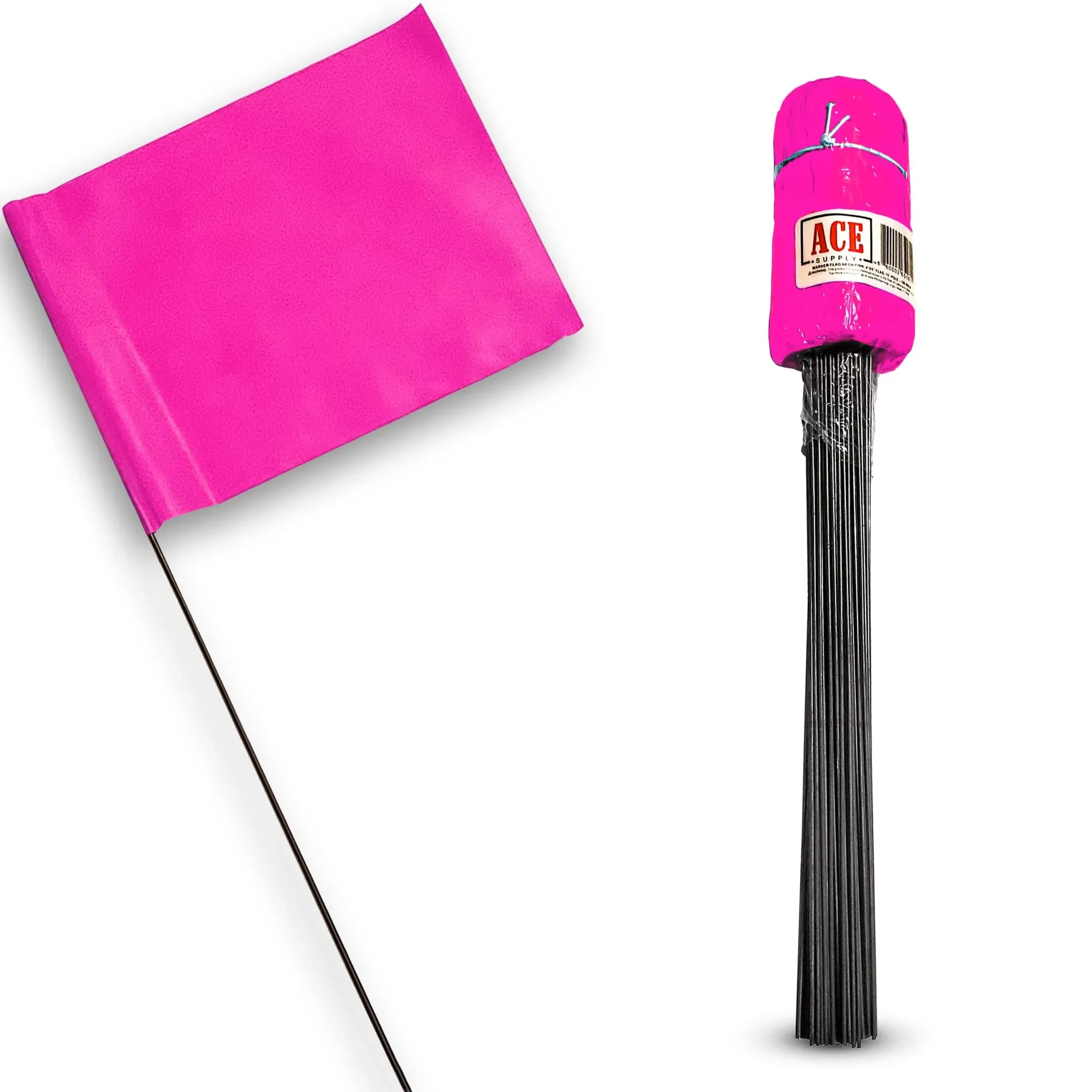 Fluorescent Pink Marking Flags, 100 Pack - 4x5-Inch Marker Flags - 15-Inch Wire - for Lawn, Irrigation, Dog Training, Landscape, Survey