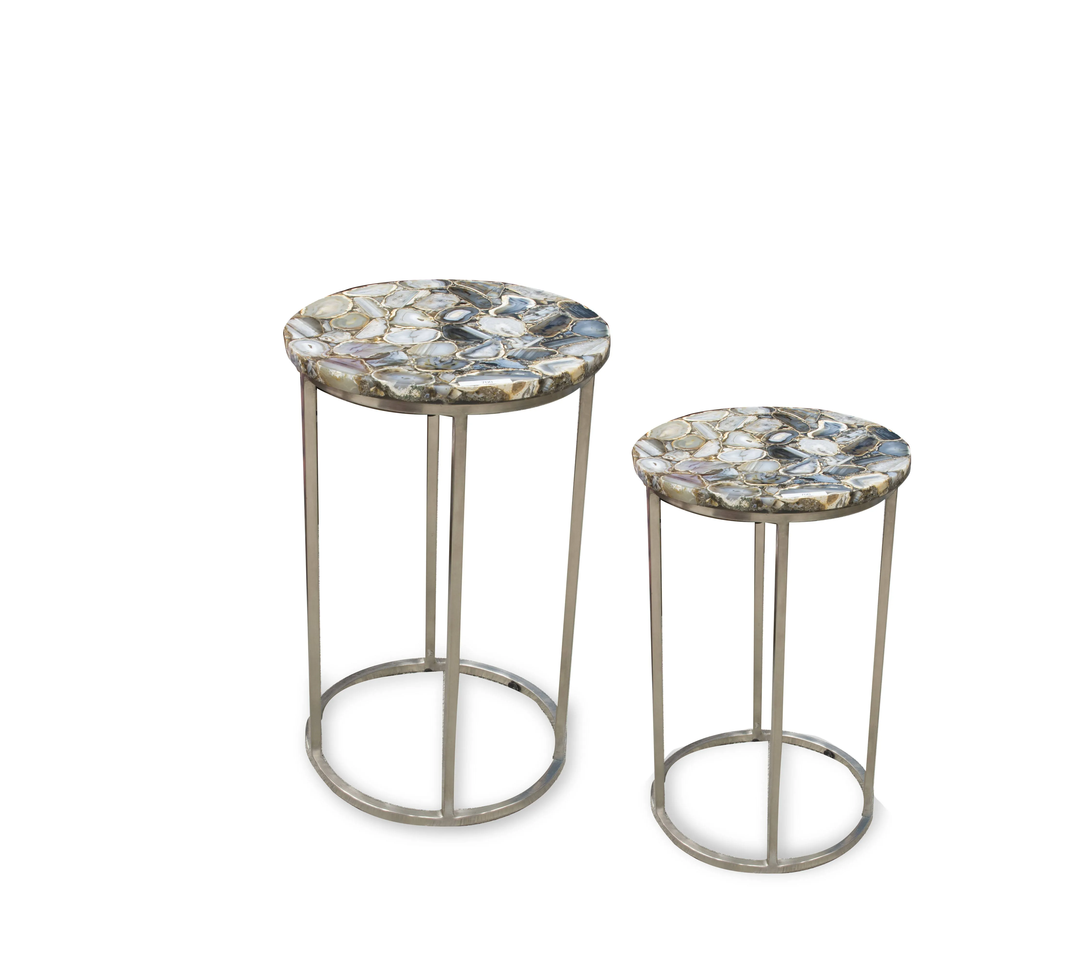 Onyx - Agate Top Nesting Table - Pearl Silver